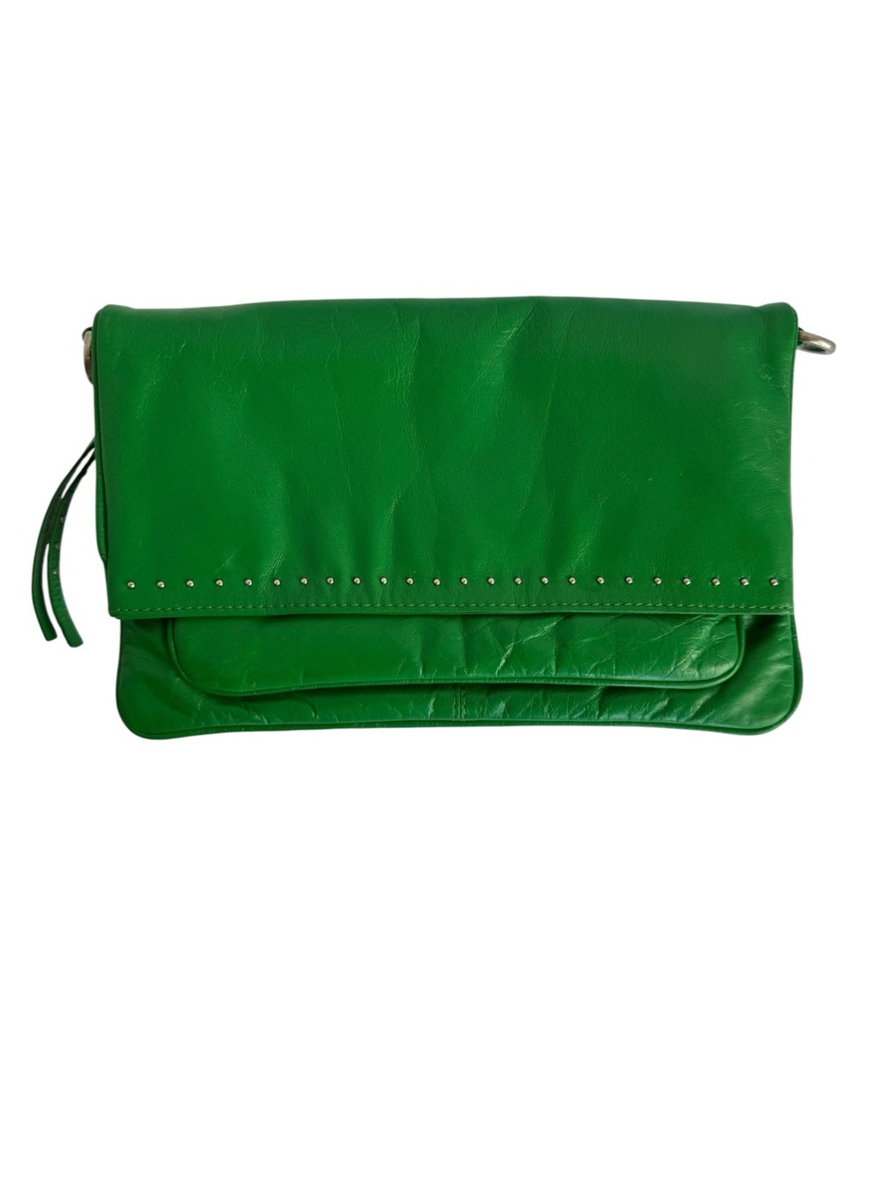 Latico Kelly Green Leather Foldover Clutch Bag Studded Boho Wristlet Purse Fun